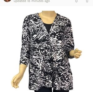 Comfort Code 3/4-Sleeve Cardigan and Tank Matching Set in Black / Animal Print ~